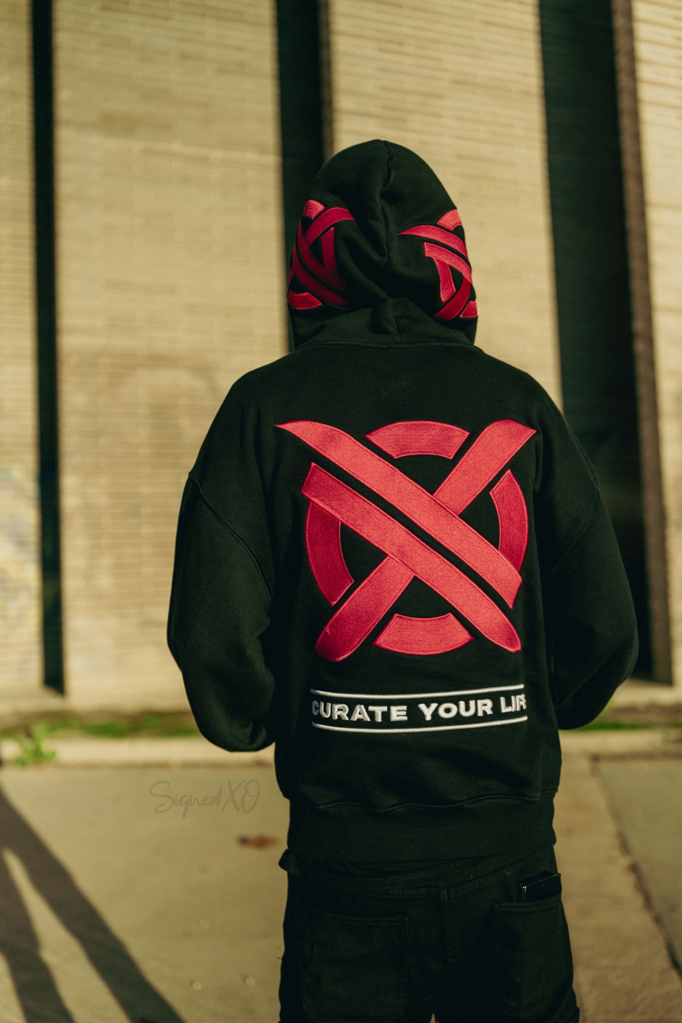 Back of XO Lifestyle hoodie with large XO mark
