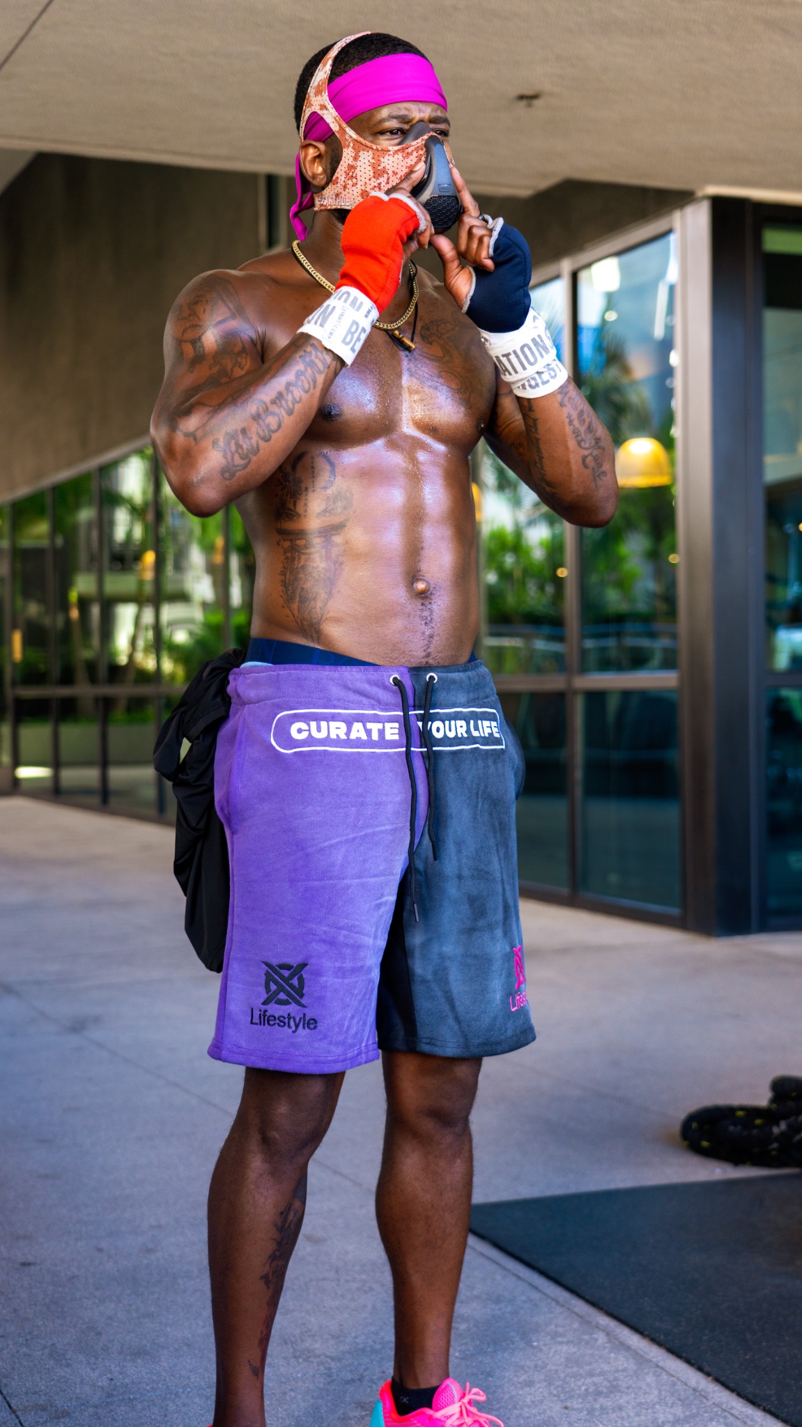 XO Lifestyle two face shorts in purple and black